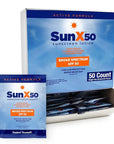 CoreTex Sun X 50 SPF Broad Spectrum Sunscreen Packets - Pack of 50 Paraben, Oxybenzone, Octinoxate, & Oil Free Sunscreen - No White Cast and Water Resistant Up to 80 Minutes
