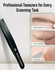 Professional Slant Tweezers for Women Facial Hair - German Stainless Steel, Ultra Precision, Lightweight Black Tweezers for Women & Men, Ideal for Eyebrow & Facial Grooming (Matte Black)