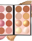 16 Colors Blush Contour Highlighter Makeup Palette with Brush, Matte Mineral Face Blush Powder for Cheek, Bright Shimmer Illuminator Bronzer Professional Facial Beauty Makeup Blushes Set