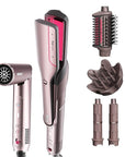 Shark FlexFusion Hair Straightener & Powerful Hair Dryer with Diffuser, Fusion Hair Brush, Ceramic Air Styler with Auto-Wrap Hair Curlers, Ceramic Plates, Cosmic Blush HD642S