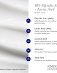 Advanced Clinicals 10% Glycolic Acid + Lactic Acid Body Lotion Moisturizer + AHA Glycolic Acid Face Serum 2pc Exfoliating Skincare Set To Reduce Look Of Uneven Rough Skin Texture, Fragrance Free, 2pc