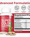 Health Plus Super Colon Cleanse 10 Day Gentle Gut Cleanse Detox, Psyllium Husk, Probiotics for Constipation Relief & Digestive Support, 60 Capsules