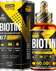 Liquid Biotin & Collagen Hair Growth Drops 60,000mcg - Biotin and Liquid Collagen Supplement for Men & Women - Glowing Skin Support, Healthy Hair & Nail Growth - 2oz