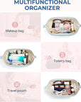 BAGSMART Makeup Bag Travel Toiletry Bag, Puffy Padded Make Up Bags for Women Makeup Organizer Case, Wide-open Pouch Purse Travel Essentials Toiletries Accessories Brushes, Light Blue