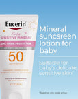 Eucerin Sun Sensitive Mineral Baby Sunscreen Lotion SPF 50 with Zinc Oxide Protection, Hypoallergenic Mineral Sunscreen for Babies, Tear Free and Fragrance Free, 4 Fl Oz Tube