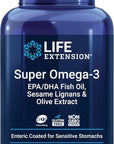 Life Extension Super Omega-3 EPA/DHA Fish Oil, Sesame Lignans & Olive Extract – Heart Health, Brain Health, Inflammation Health Support, Gluten-Free, Enteric-Coated, Non-GMO, 120 Softgels