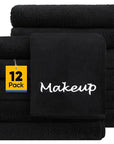 Makeup Remover Cloth, 12 Pack Black Facial Wash Cloths, Soft Coral Fleece Microfiber Towels for Face, Hand, and Bathroom(13" x 13")