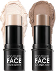 FOCALLURE 2 Pcs Mineral Cream Contour Stick,Moisturize Highlighter and Bronzer Pen,Non Stick Face Brightens & Shades Pencil,Long Lasting & Smooth Gliding Face Illuminator Makeup,Light