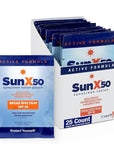 CoreTex Sun X 50 SPF Broad Spectrum Sunscreen Packets - Pack of 25 Paraben, Oxybenzone, Octinoxate, & Oil Free Sunscreen - No White Cast and Water Resistant Up to 80 Minutes