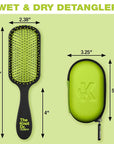 Conair The Knot Doctor for Premium Pro Detangling Brush for Wet or Dry Hair with Green Storage Case, Black