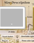 ROLOVE Gold Vanity Mirror with Lights - Smart Touch Dimming, 3-Color Lighting, 360° Rotatable Desktop Makeup Mirror for Desk, 22"x17"