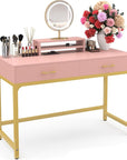 WESTREE Women Makeup Vanity Desk with 2 Drawers - Bedroom Home Office Desk, Wooden Height Monitor Stand & Storage Shelf Without Mirror, Pink Table Great Gift for Her