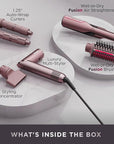 Shark FlexFusion Hair Straightener & Powerful Hair Dryer with Fusion Hair Brush, Ceramic Air Styler with Auto-Wrap Hair Curlers & Concentrator, Ceramic Plates, Cosmic Blush HD641S
