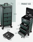 Nail Trolley Cart with 3 Drawers, Salon Station Cosmetology Case on Wheels Rolling Makeup Train Case Nail Case Organizer Beauty Salon Travel Case for Nailart,SPA,Hairstylist,Artist,Dark Green