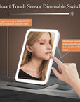 Rechargeable Travel Lighted Makeup Vanity Mirror with PU Leather Cover, Portable Travel Makeup Mirror with Lights, 3 Color Lighting,Touch Sensor Dimmable, Light Up Tabletop Cosmetic Mirror Folding