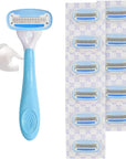 Amazon Basics 5-Blade Razor Handle for Women, Includes 12 Cartridges and Shower Hanger, 14 Piece Set, Blue