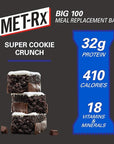 MET-Rx Big 100 Protein Bar, Meal Replacement Bar, 32G Protein, Super Cookie Crunch, 9 Bars (Pack of 1)