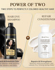 Herbal Hair Dye Shampoo 3-in-1 Vegan Color for Gray Hair - Ammonia-Free for Men & Women – Beard & Hair Coloring – Instant Gray Coverage Champú Para Canas Mujer & Hombre (BLACK)