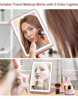 FUNTOUCH Rechargeable Travel Makeup Mirror with 72 Led Lights, Portable Lighted Beauty Mirror, 3 Color Lighting, Dimmable Touch Screen, Tabletop LED Folding Cosmetic Vanity Mirror