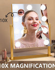 Gold Hollywood Vanity Mirror with Lights, 9 Dimmable Bulbs, 3 Color Lights,Make Up Lighted Mirror, 10x Magnification 360°Rotation(12" x 14")