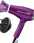 Conair Hair Dryer, Worldwide Travel Hair Dryer with Smart Voltage Technology and Folding Handle, Includes Diffuser and Concentrator, Purple