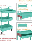 Calmootey 3-Tier Rolling Utility Cart with Drawer,Multifunctional Storage Organizer with Plastic Shelf & Metal Wheel,Storage Cart for Kitchen,Bathroom,Living Room,Office,Green