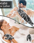 Anezus Exfoliating Back Scrubber Bath Gloves Set, Exfoliating Shower Towel with Shower Gloves for Body Scrub, Back Cleaner Wash Gloves to Remove Dead Skin (Black)