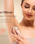 Bikini Trimmer for Women: Mirror Electric Shaver for Body Pubic Hair with LED Light, IPX7 Waterproof Portable Lady Facial Razor with Ceramic Blade,Rechargeable Body Groomer for Leg,Arm,Underarm