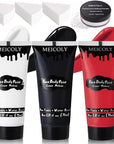 MEICOLY Black White Red Face Body Paint with Setting Powder and Sponges,Clown White Devil Joker Face Paint Makeup,Waterbased Body Paint,Halloween Face Painting for Vampire Skeleton Spiderman