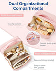 BAGSMART Travel Makeup Bag Large Capacity Cosmetic Bag, Wide-open Portable Make Up Bag Organizer for Women for Travel Essentials Toiletries Accessories Bottles, Brushes, Pink