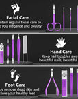 Manicure Set 16Pcs Professional Stainless Steel Pedicure Kit Mens Grooming Kit Fingernail & Toenail Clippers Set Manicure Kit with Luxurious Travel Bag, Sharp Nail Scissors and Clipper (Purple)
