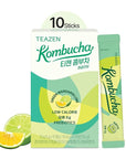 TEAZEN Green Mandarin Lime Kombucha Tea, Hydration Drink Mix, Sugar Free, Live Probiotics & Prebiotics, 10 Sticks, 1.76oz