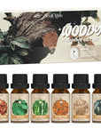 Woody Essential Oils Set, Fragrance Oil Set for Diffuser, Scent Diffuser Oil for Candle Making- Sandalwood, Cedar, Bamboo, Teak, Vetiver, Forest Pine