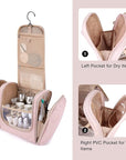 BAGSMART Extra Large Toiletry Bag Hanging Toiletry Bag for Travel, Water-resistant Cosmetic Makeup Large Capacity Bag Organizer for Full Sized Toiletries, Pink