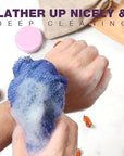 3 Pieces Exfoliating Washcloth Shower Towel African Net Sponge Japanese Wash Cloth Face Exfoliating Sponge Loofah Exfoliating Body Scrubber for Body Exfoliation(Black White Blue)