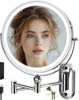 9" Wall Mounted Lighted Makeup Mirror,4000mAh Rechargeable Double Sided 1X/10X Magnifying Mirror with Light,3 Color Lights,Touch Dimmable,Extended Arm 360 Rotation Wall Mounted Makeup Mirror