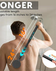 Silicone Back Scrubber for Shower with 24 inch Adjustable Handle, Double Sided Shower Brush for Exfoliating and Massage