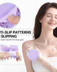 2-Pack Soft Silicone Dual-Sided Body Scrubber & Loofah | Gentle Exfoliating Shower Brush for Men & Women | Creates Rich Lather, Easy to Clean (Gray & Purple)