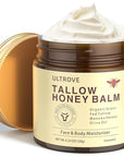 Beef Tallow and Honey Balm for Skin, Natural Face + Body Moisturizer with Organic Grass-Fed Beef Tallow & Raw Wild Honey for Dry & Sensitive Skin, 4.23oz