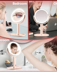 MIYADIVA Makeup Mirror with Lights,20X Magnifying Mirror with Light and Touch Switch,Vanity Mirror with 3 Color Light and 80 LEDs,2-Sided Lighted Magnified Mirrors 8.8 Inches, Pink