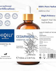 HIQILI Cedarwood Essential Oil (3.38 Fl Oz), 100% Natural Therapeutic Grade, Premium Glass Dropper, for Hair & Skin Care, Soap Making, Add to Diffusers, Sprays