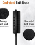 Silicone Back Scrubber for Shower, 17in Lengthen Long Handle Body Brush, Double Sided Shower Brush for Shower Exfoliating and Massage Can Produce Rich Foam, Long Handle Back Scrubber for Men