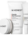 Honest Beauty The Icons Skincare Trio Travel Kit | Mini Hydrogel Cream, Gentle Gel Cleanser, Vitamin C Radiance Serum | Gentle for Sensitive Skin + Vegan