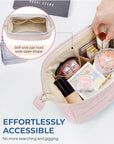 BAGSMART Makeup Bag Travel Toiletry Bag, Puffy Padded Make Up Bags for Women Makeup Organizer Case, Wide-open Pouch Purse Travel Essentials Toiletries Accessories Brushes, Pink