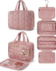 BAGSMART Travel Toiletry Bag with Jewelry Organizer, Hanging Travel Bag for Toiletries, Puffy Makeup Cosmetic Bag Organizer, Carry-on Travel Accessories Essentials, Dark Pink-M