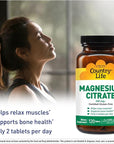 Country Life Magnesium Citrate - 120 Tablets - Supports Muscle & Nerve Function, Heart Rhythm, Healthy Immune System, Energy Production - Magnesium Citrate 250mg, Magnesium Complex Supplement