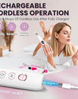 Electric Nail Drill, Cordless 2000 mAh Rechargeable Portable Nail File 12 in 1 Kit for Thick Toenails, 10 Speeds Nail Dril Machine Professional Manicure Pedicure for Hand Natural Nails Care (White)