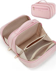 BAGSMART Travel Makeup Bag Large Capacity Cosmetic Bag, Wide-open Portable Make Up Bag Organizer for Women for Travel Essentials Toiletries Accessories Bottles, Brushes, Pink