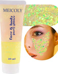 MEICOLY Chameleon Yellow Body Glitter,Chunky Yellow Face Glitter for Halloween,Color Changing Mermaid Hair Glitter Face Paint,Festival Party Cheer Glitter,50ml