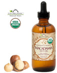 US Organic Macadamia Nut Oil Unrefined Virgin, Certified Organic, Pure & Natural, Cold Pressed, Sourced in Kenya, in Amber Glass Bottle w/Glass Eye dropper for Easy Application (4 oz (Large))